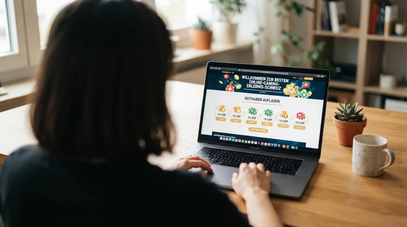 Person am Laptop liest eine Übersichtsseite zu Geldspielen im Internet — 150 freispiele ohne einzahlung