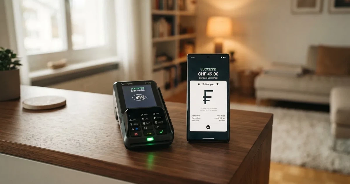 Kartenterminal und Smartphone mit einer ausstehenden Zahlungsbenachrichtigung — 30 franken bonus ohne einzahlung casino