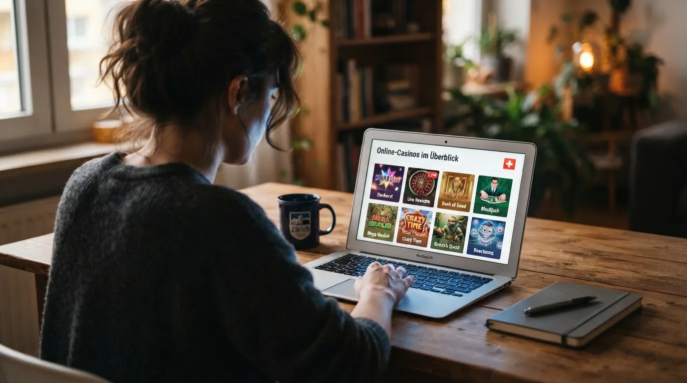 Person am Laptop liest eine Übersichtsseite zu Geldspielen im Internet — aviator online casino