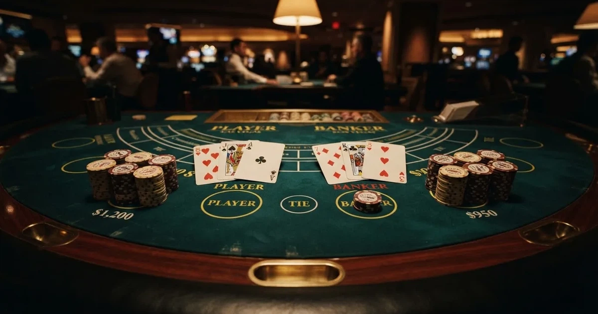 Beleuchteter Spieltisch mit Karten, von oben gesehen — beste live baccarat schweiz
