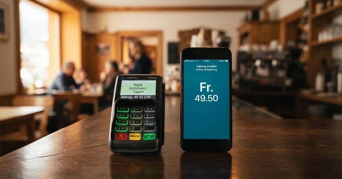 Kartenterminal und Smartphone mit einer ausstehenden Zahlungsbenachrichtigung — beste online casino mit cashtocode bezahlen