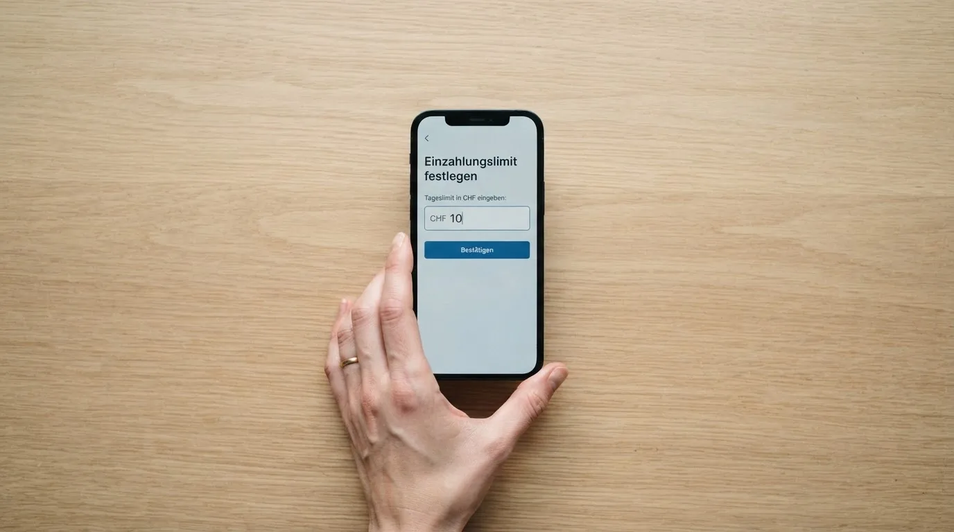 Hand hält ein Smartphone mit einem Formular zur Einzahlungsgrenze, ruhige Stimmung — beste online casino schweiz