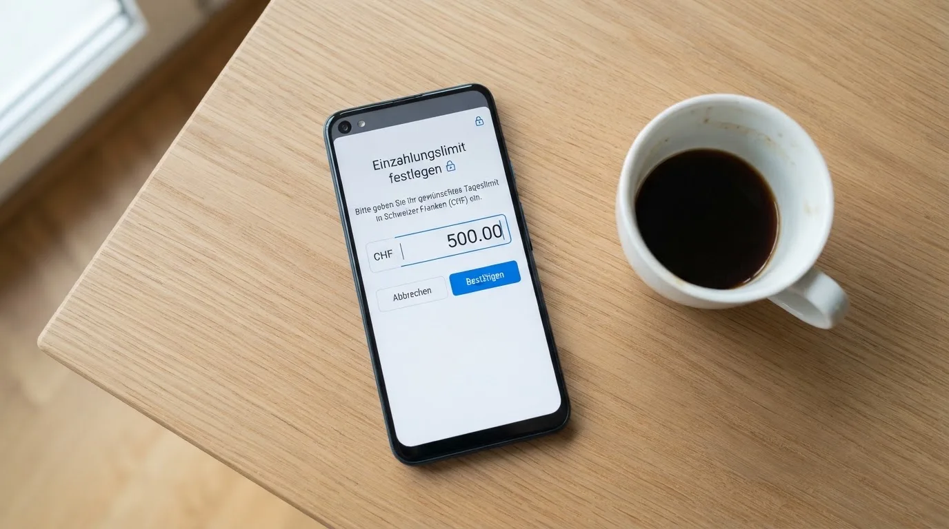 Hand hält ein Smartphone mit einem Formular zur Einzahlungsgrenze, ruhige Stimmung — beste online casinos echtgeld