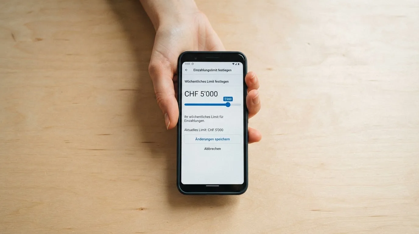 Hand hält ein Smartphone mit einem Formular zur Einzahlungsgrenze, ruhige Stimmung — freie 90 tage qualifikationszeitraum casino