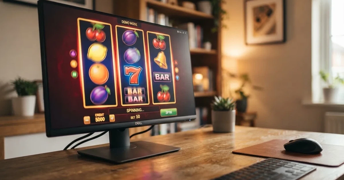 Walzen eines Spielautomaten im Demomodus auf einem Computerbildschirm — online casino bonus ohne einzahlung ohne download