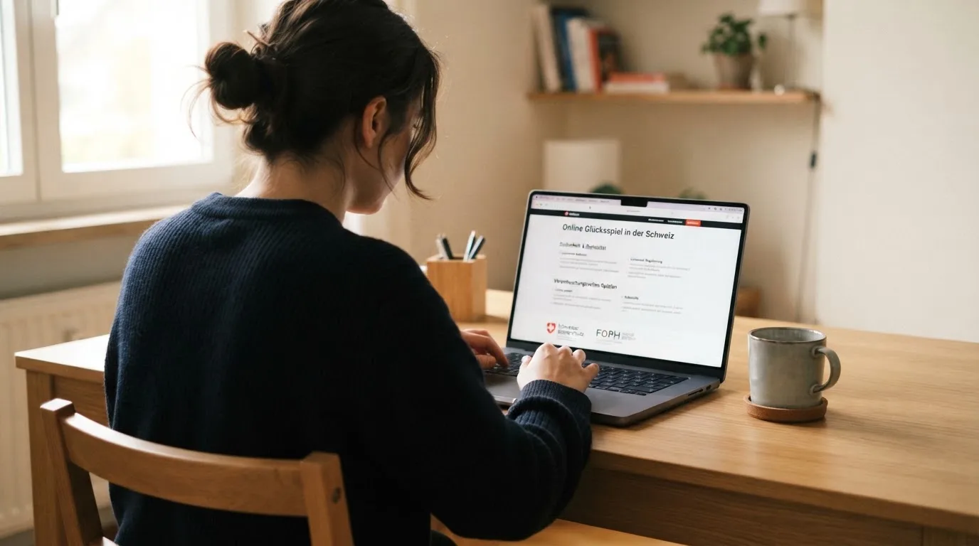 Person am Laptop liest eine Übersichtsseite zu Geldspielen im Internet — online casino bonus ohne einzahlung ohne download