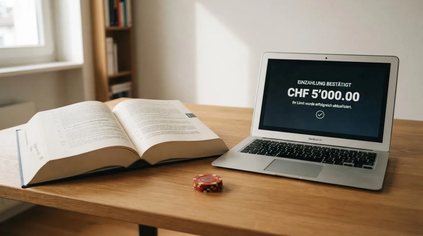 Amtliches Schreiben mit Stempel auf einem Schreibtisch neben einem Gesetzbuch — online casino bonusbedingungen