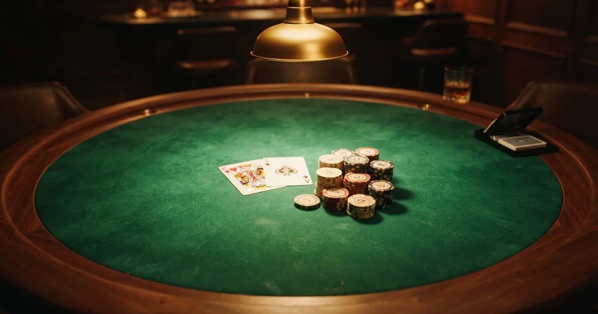 Beleuchteter Spieltisch mit Karten, von oben gesehen — online casino mit autoplay